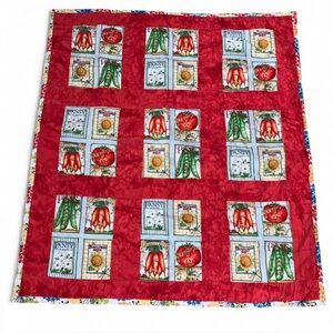 Handmade Quilt W/ Vtg J WECKER FRISCH Anthropomorphic Cotton Fabric Veggie